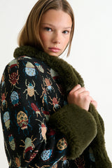 Delphia 70s Jacquard Fur Trim Coat