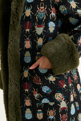 Delphia 70s Jacquard Fur Trim Coat