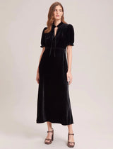 Irina Velvet Shirred Black Maxi Dress