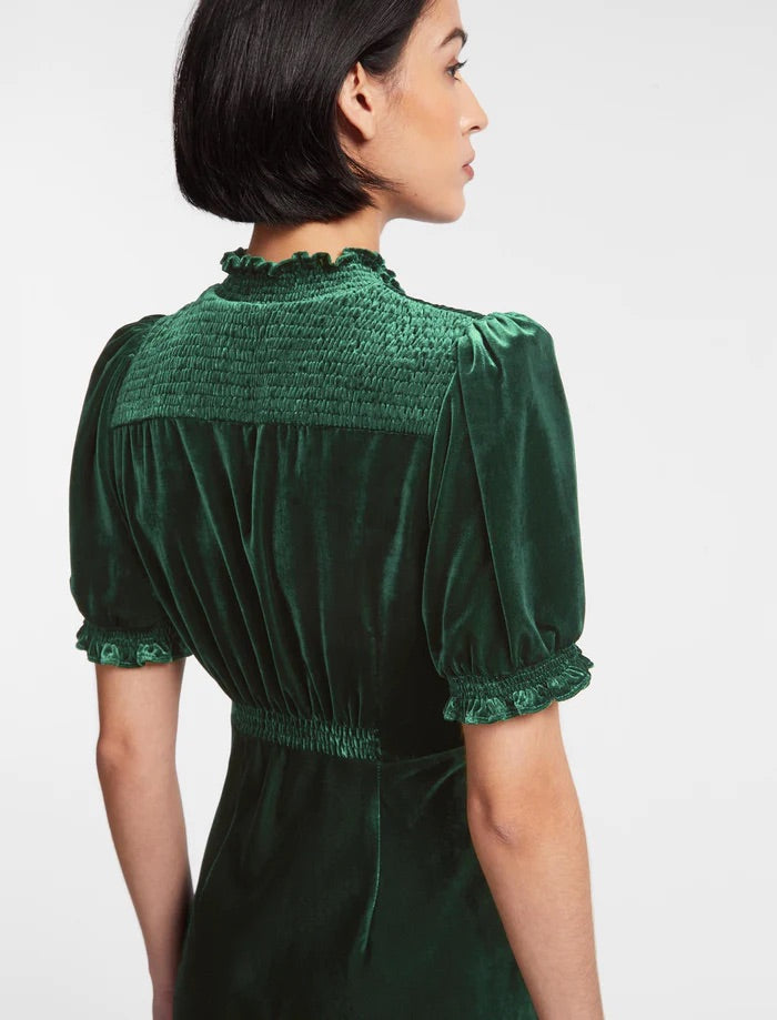 Irina Velvet Shirred Maxi Green Dress