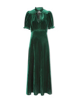 Irina Velvet Shirred Maxi Green Dress
