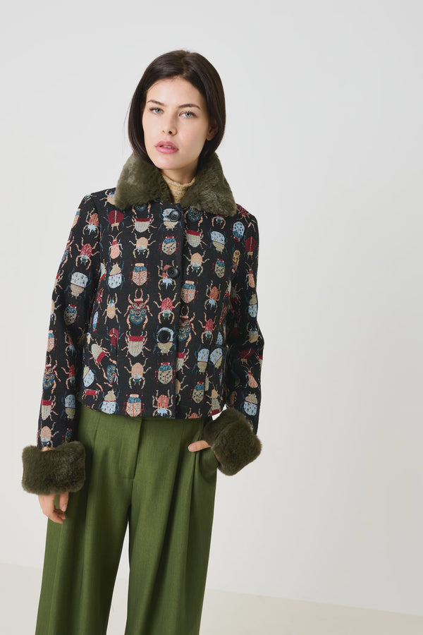 Kent 70s Patch Fur Trim Crop Jacket