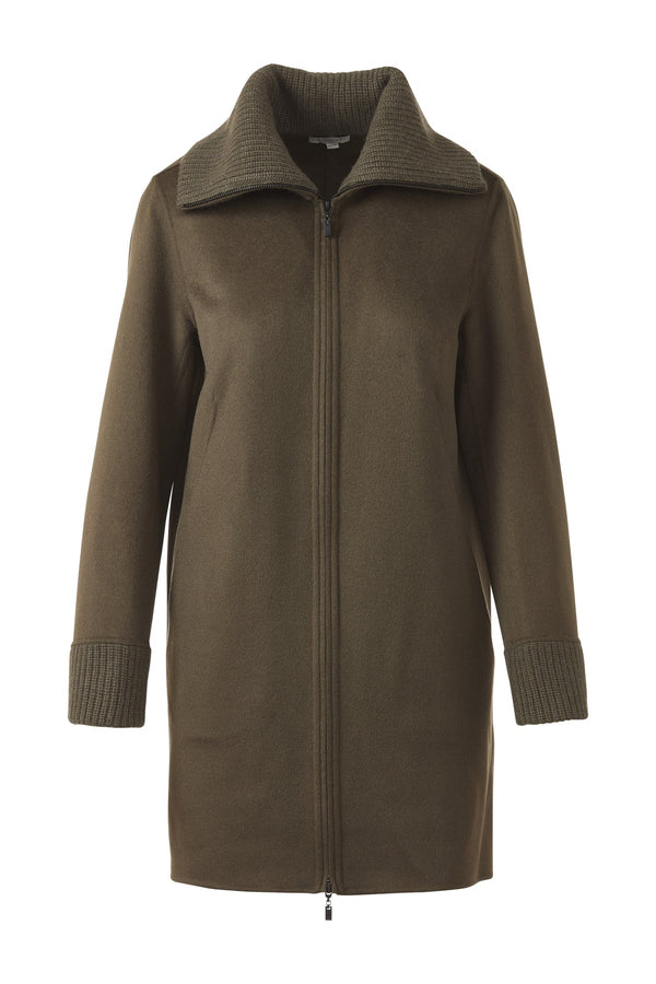 Knit trim zip mock coat