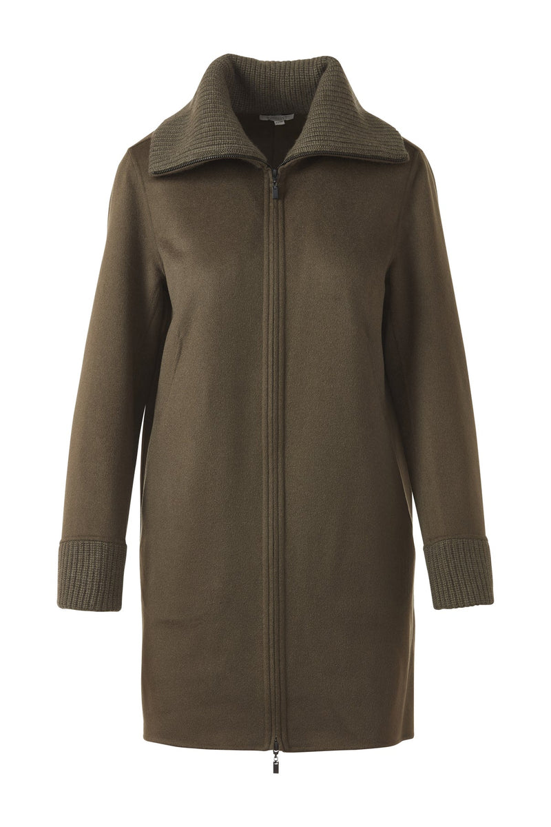 Knit trim zip mock coat