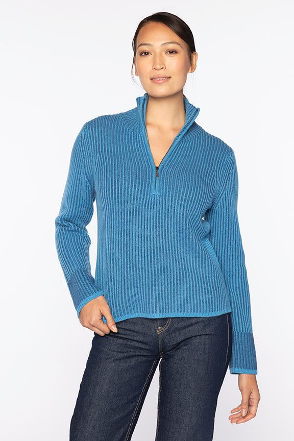 Plaited rib Zip Mock - Sapphire