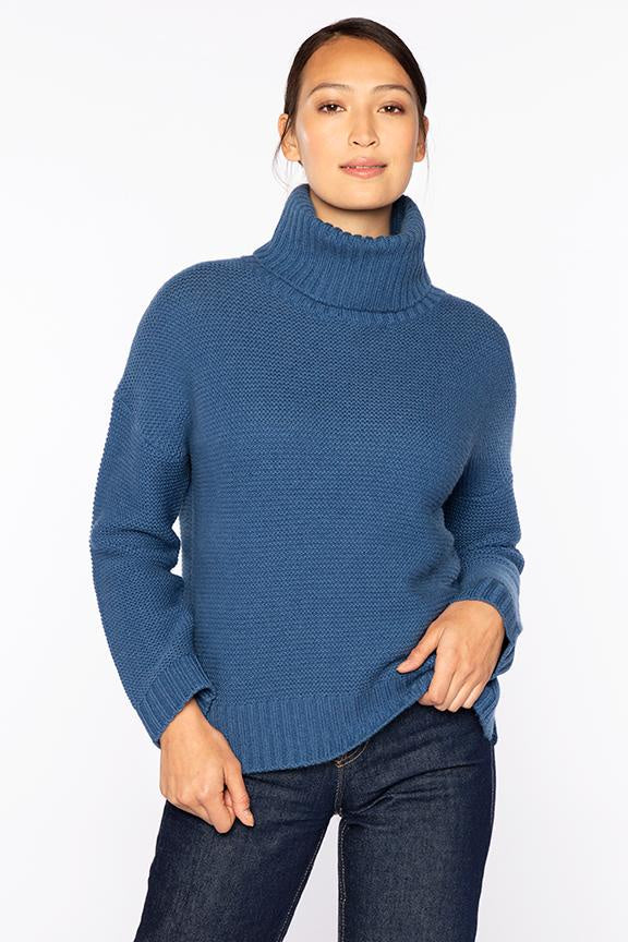 Garter T-Neck jumper - Blue