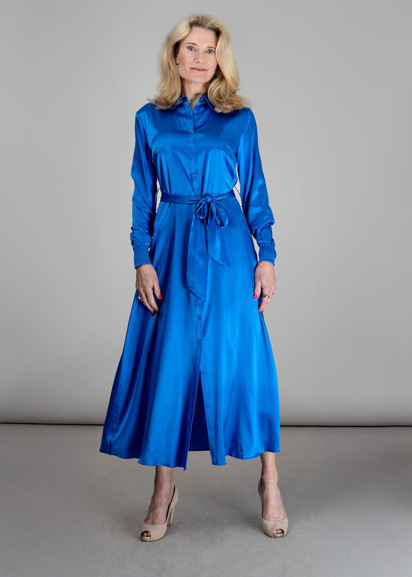Solid Smock shirt dress-Cobolt