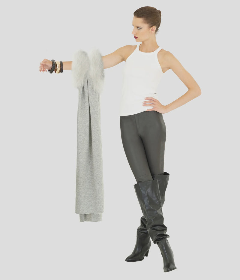Fur Trim Scarf-Moonbeam