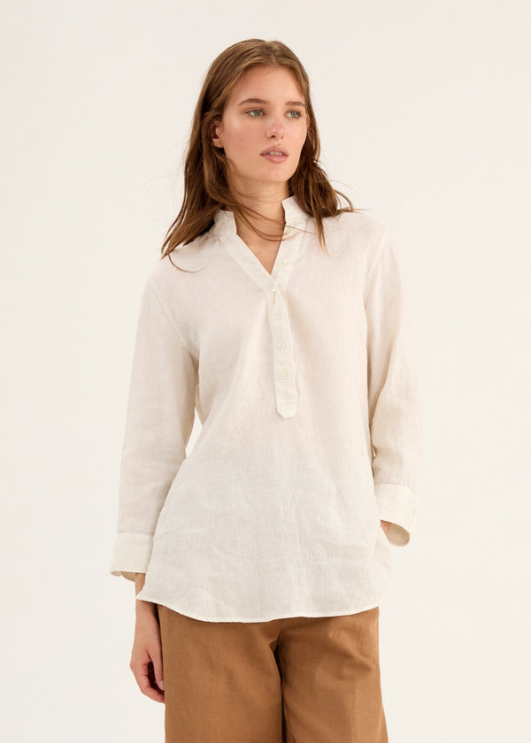 Garment-Dyed Stand-Up Neck Polo Tunic