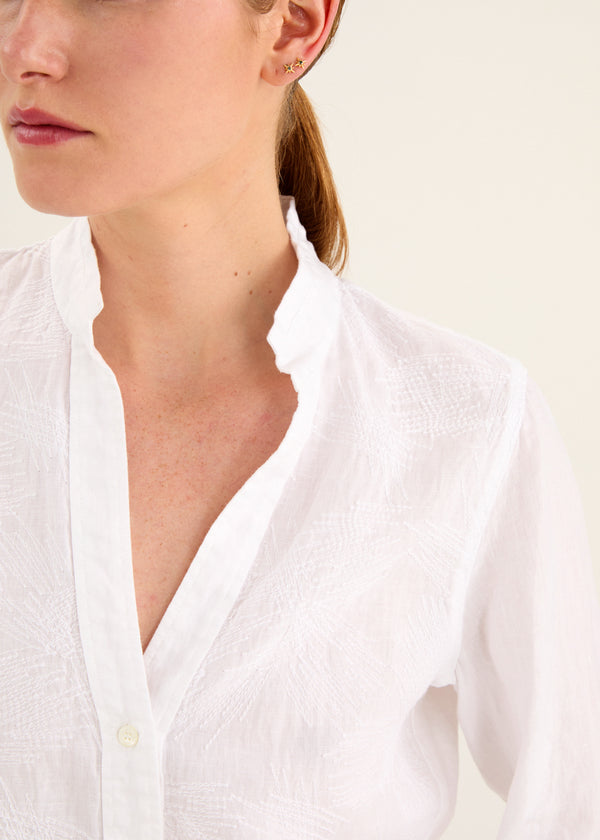 Garment-Dyed 3/4 Sleeve Embroidered Shirt