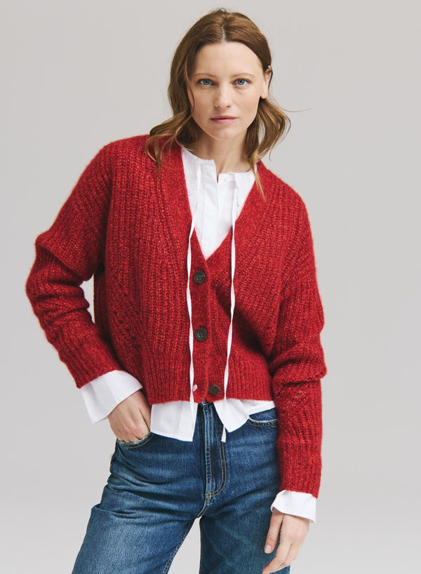 Full fashioned V-neck cardigan