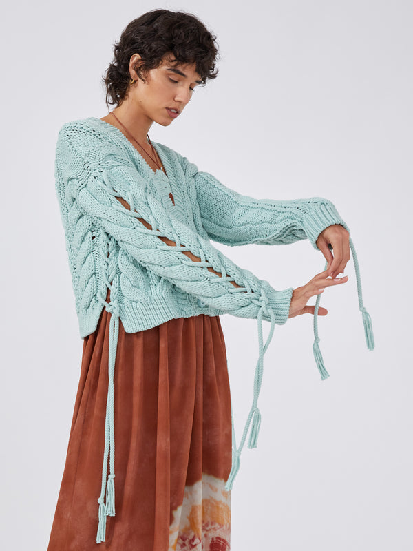 Cable Lace-Up Cardigan-CLS