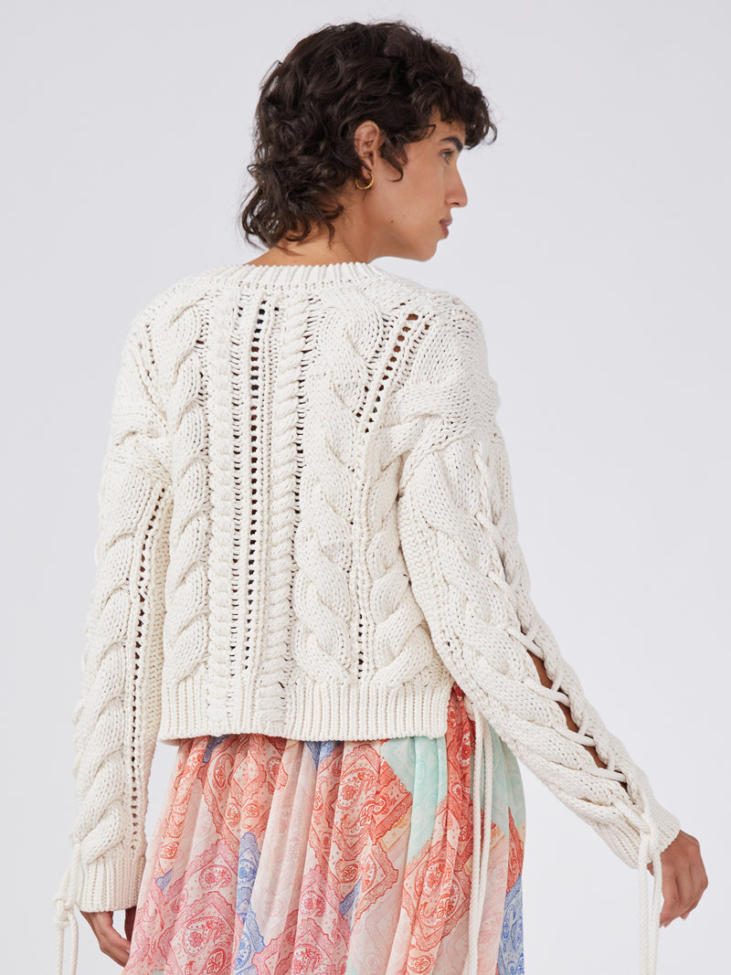 Cable Lace-up Cardigan-ECR