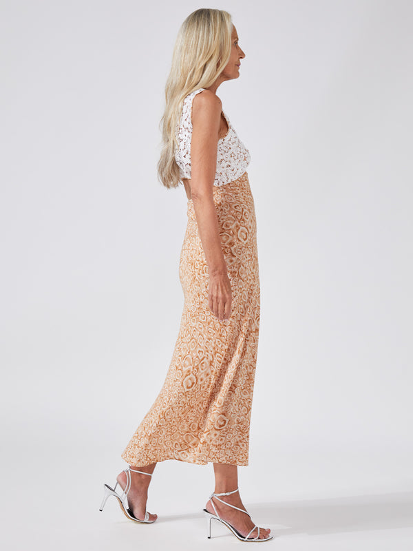 Sand Leopard Silk Midi Slip Dress
