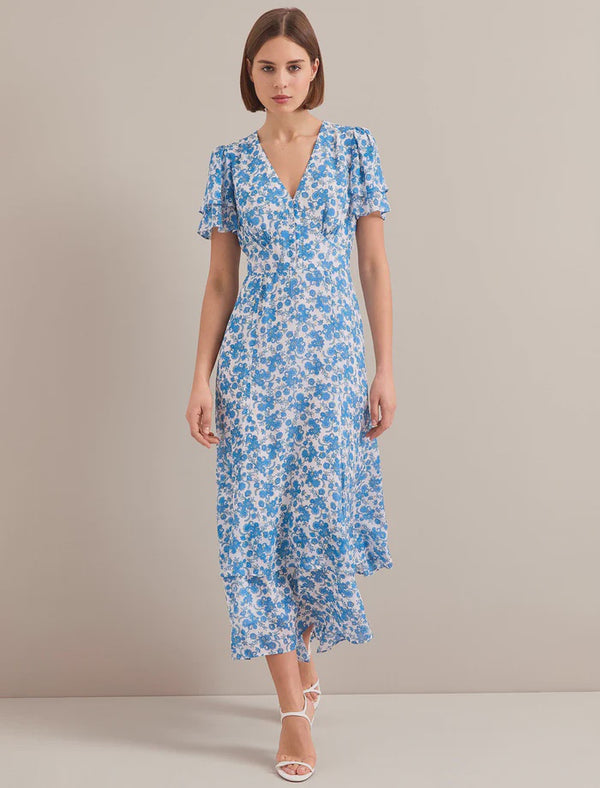 Lotta Paisley print V-Maxi Dress- Blue