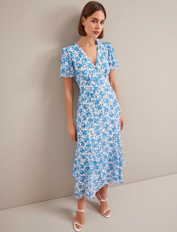 Lotta Paisley print V-Maxi Dress- Blue