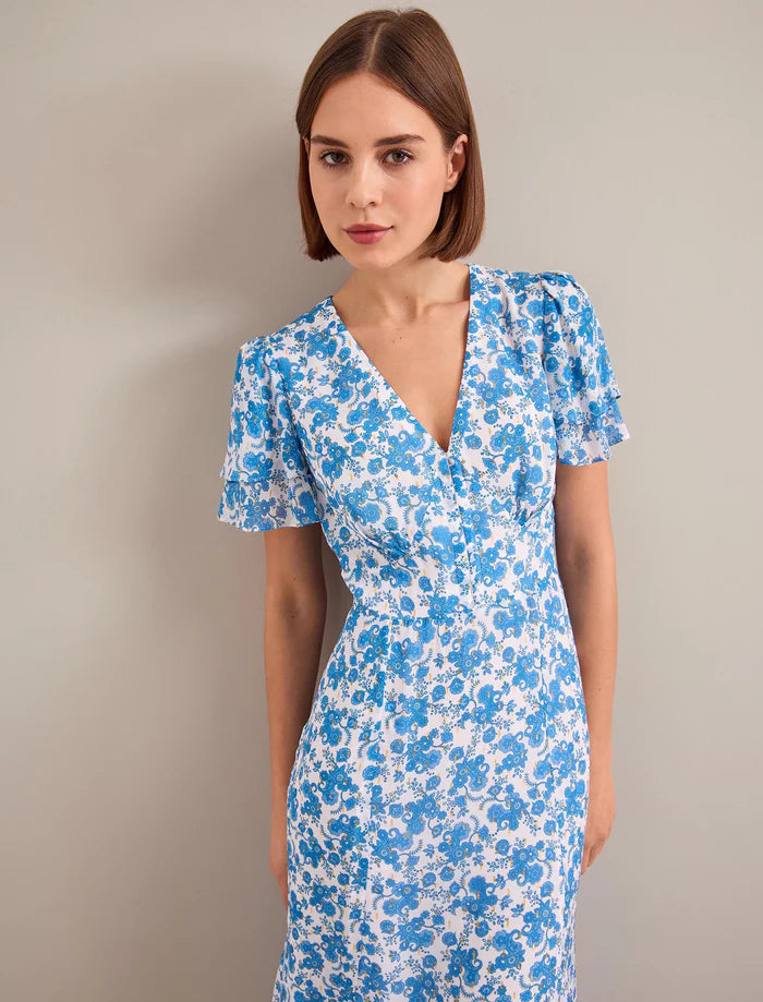 Lotta Paisley print V-Maxi Dress- Blue