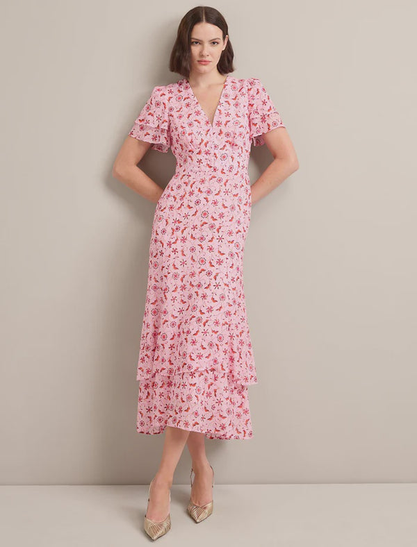 Lotta Trellis print V-Maxi Dress