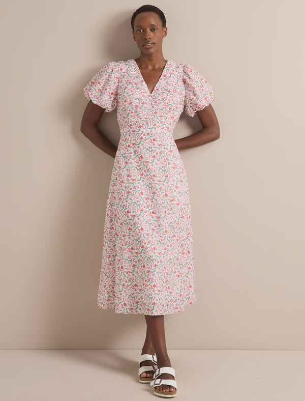 Eliza Feather print Maxi dress-Red