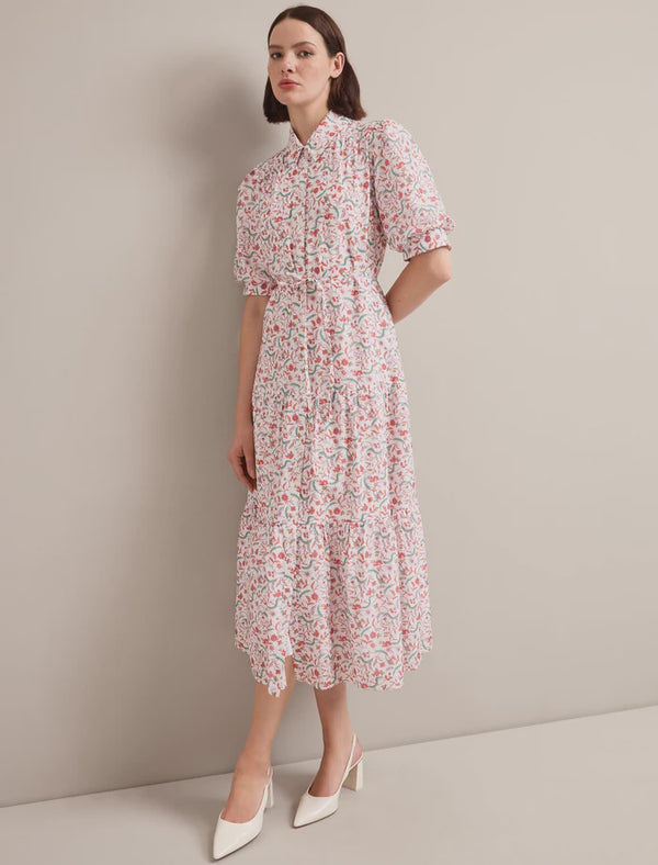 Poppy Feather print maxi dress-Red