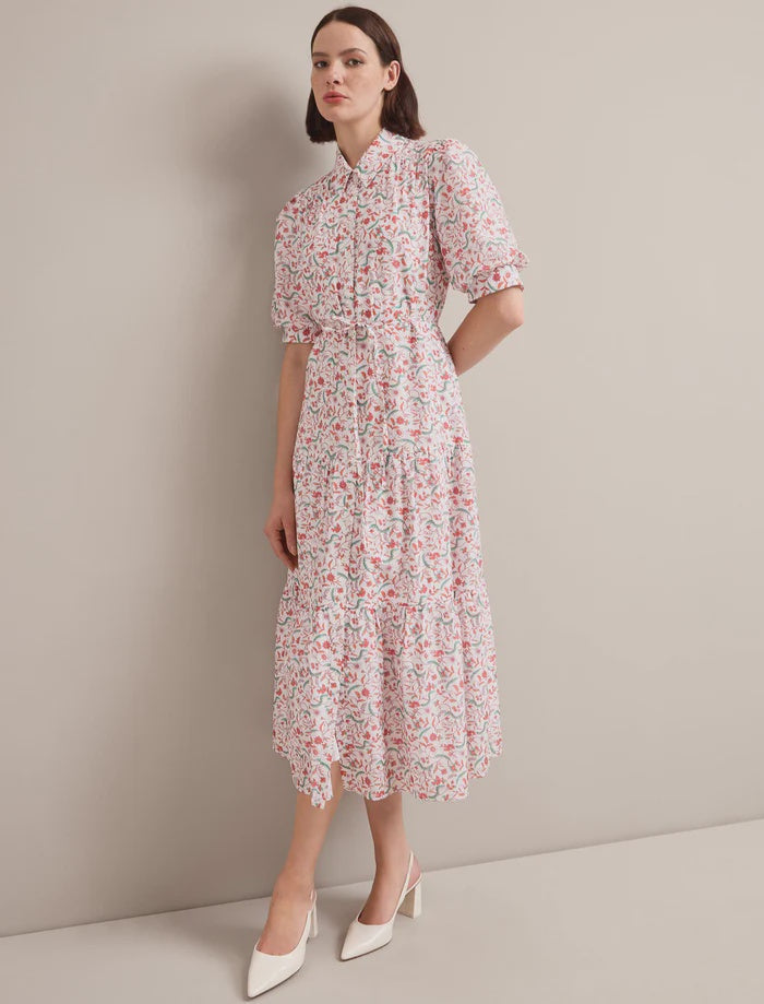 Poppy Feather print maxi dress-Red