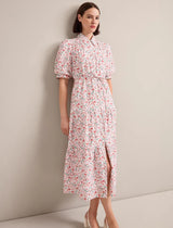Poppy Feather print maxi dress-Red