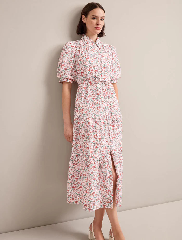 Poppy Feather print maxi dress-Red