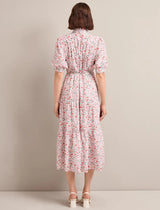 Poppy Feather print maxi dress-Red