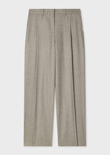Grey Chalk Stripe Wool-Blend Wide-Leg Trousers