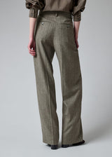 Grey Chalk Stripe Wool-Blend Wide-Leg Trousers