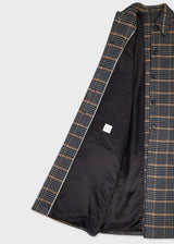 Navy and Grey Check Brushed Wool Coat with Back Buttons