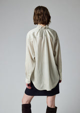 Silk-Blend Stripe Ruffle Neck Shirt