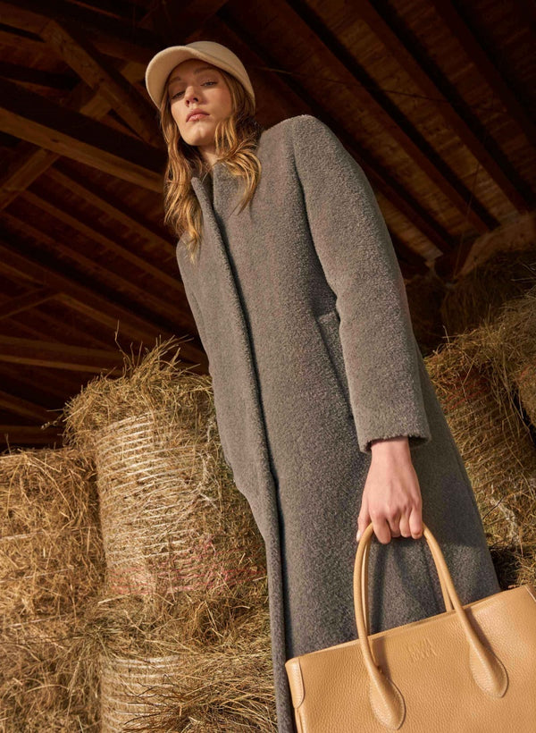 Long Wool Coat with Notch Collar