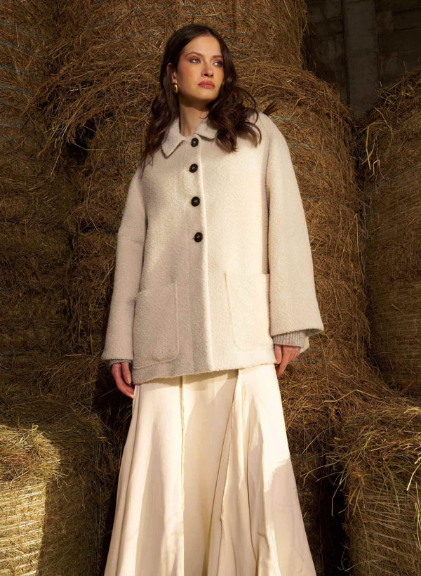Short Wool & Alpaca Coat with Collar and Pockets