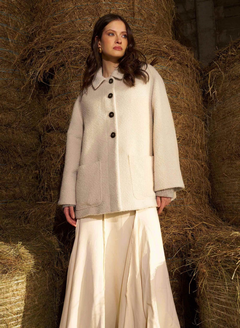 Short Wool & Alpaca Coat with Collar and Pockets