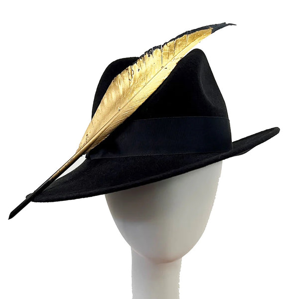 Trilby Hat with Gold Feather