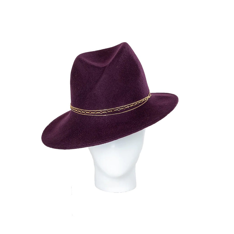 Trilby Hat with Gold Chain- Burgundy