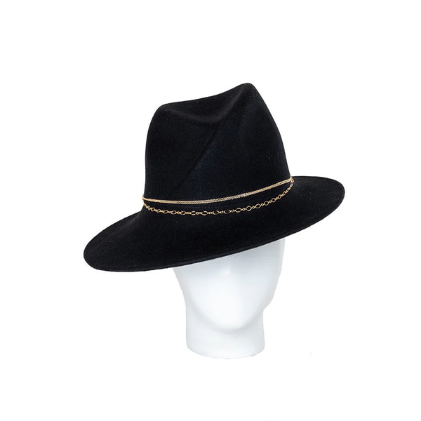 Trilby Hat with Gold Chain-Black